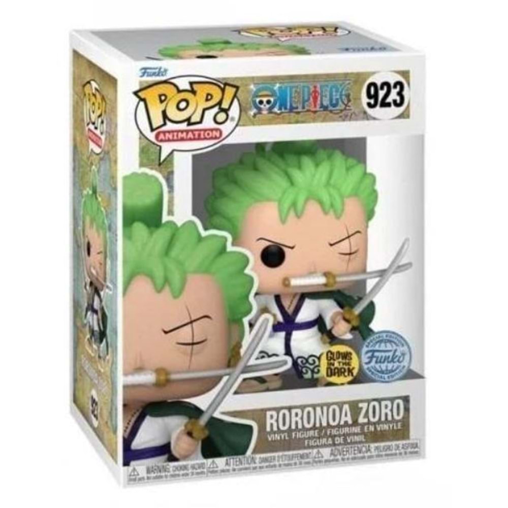 FUNKO POP ANIMATION ONE PIECE RORONOA ZORO THREE SWORD STYLE GLOW IN THE DARK SPECIAL EDITION 923
