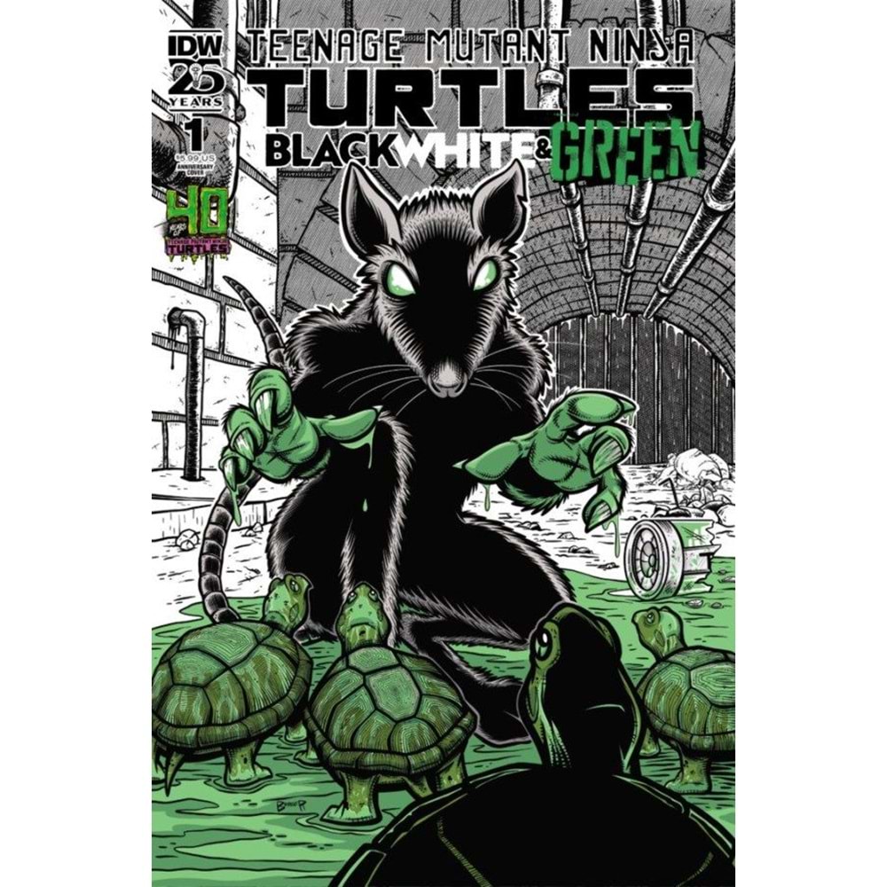 TMNT BLACK WHITE & GREEN # 1 COVER D DAN BERGER 40TH ANNIVERSARY VARIANT