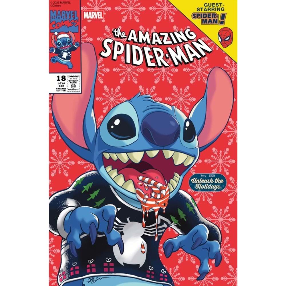 AMAZING SPIDER-MAN (2025) # 18 BENJAMIN SU DISNEY STITCH UNLEASH THE HOLIDAYS VARIANT