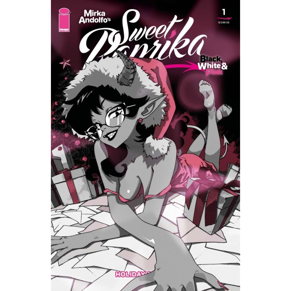 MIRKA ANDOLFOS SWEET PAPRIKA BLACK WHITE & PINK HOLIDAY SPECIAL #1 (ONE-SHOT) COVER C VINCENZO PUGLIA VARIANT