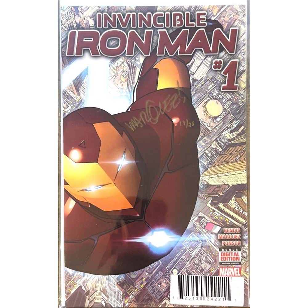 DF INVINCIBLE IRON MAN (2015) # 1 DAVID MARQUEZ SIGNED IN GOLD İMZALI