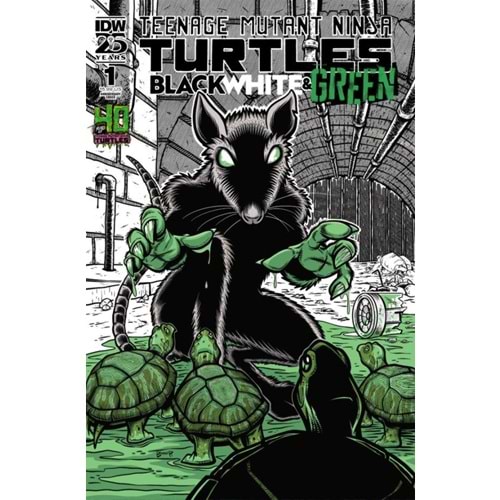 TMNT BLACK WHITE & GREEN # 1 COVER D DAN BERGER 40TH ANNIVERSARY VARIANT