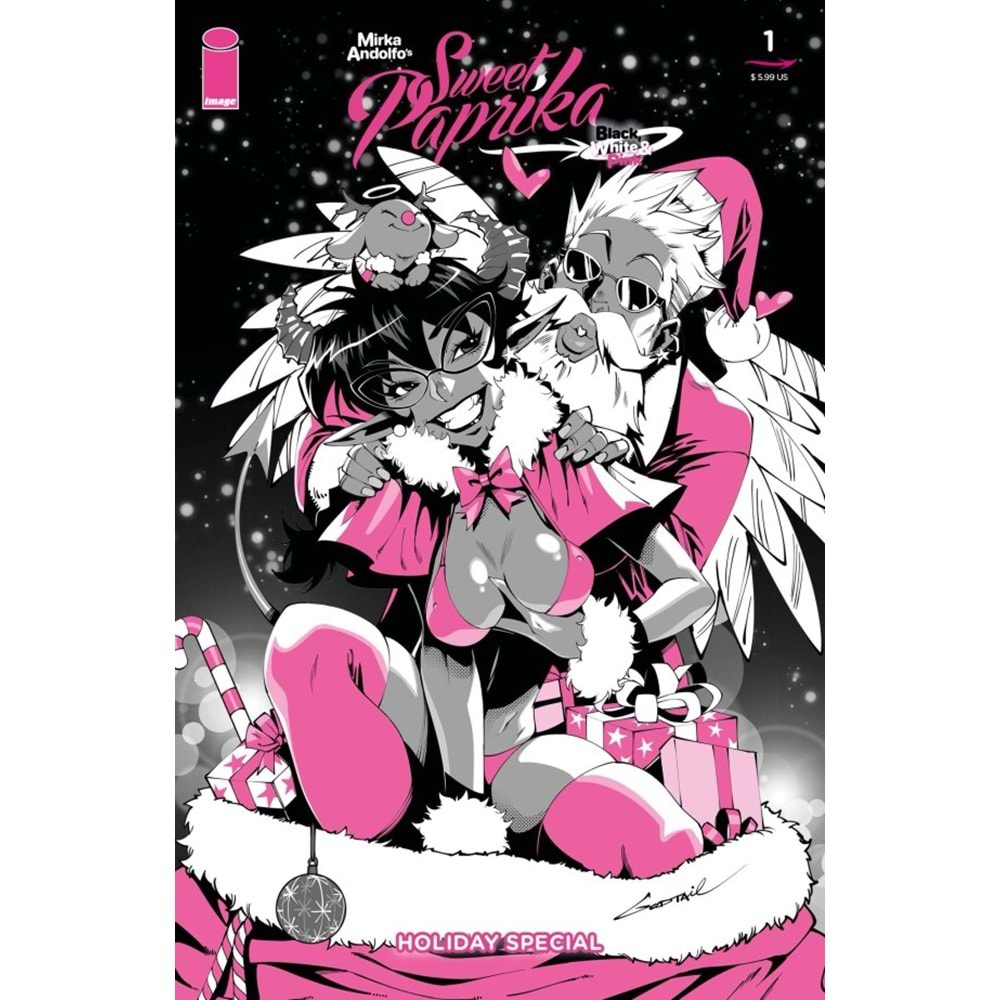 MIRKA ANDOLFOS SWEET PAPRIKA BLACK WHITE & PINK HOLIDAY SPECIAL #1 (ONE-SHOT) COVER B GODTAIL VARIANT