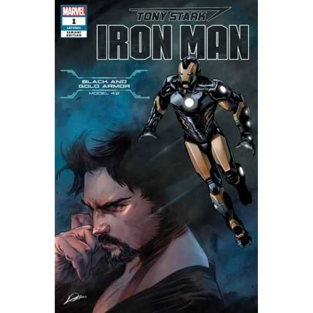 TONY STARK IRON MAN # 1 BLACK AND GOLD ARMOR VARIANT